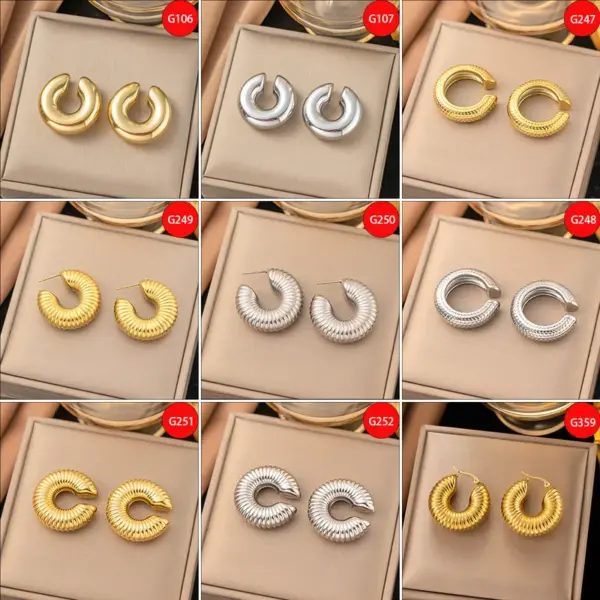 Wholesale PVD Coated Real Gold Plated Geometric Titanium Steel Casual Simple Style Waterproof Non Tarnish Ear Cuffs Earrings Ear Studs