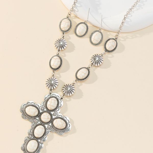 Wholesale Cross-border Europe and the United States New Vintage cross necklace turquoise earrings Bohemia original design