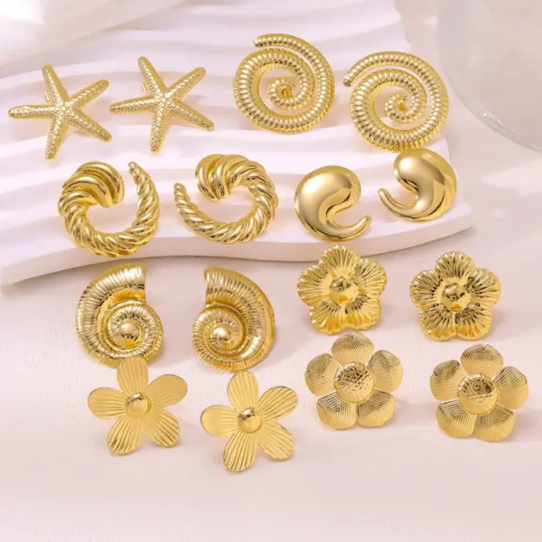 Wholesale Style 18K Gold Stainless Steel Compression Oil Earrings Irregular Stainless Steel Stud Earrings