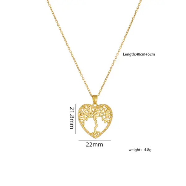 Wholesale 304 Stainless Steel Copper Heart Shape Life Tree Pendant Necklace