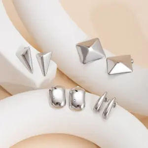 Wholesale Real Gold Plated Geometric 304 Stainless Steel Simple Style Waterproof Non Tarnish Ear Studs