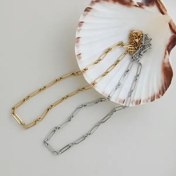 304 Stainless Steel Chain PVD Coated Stone-Free Real Gold Plated Simple Style Commute Waterproof Non Tarnish Paperclip Chain Micro Super Whisper Thin Chain Ball Chain Lobster Trigger Clasp Closure Necklace Choker