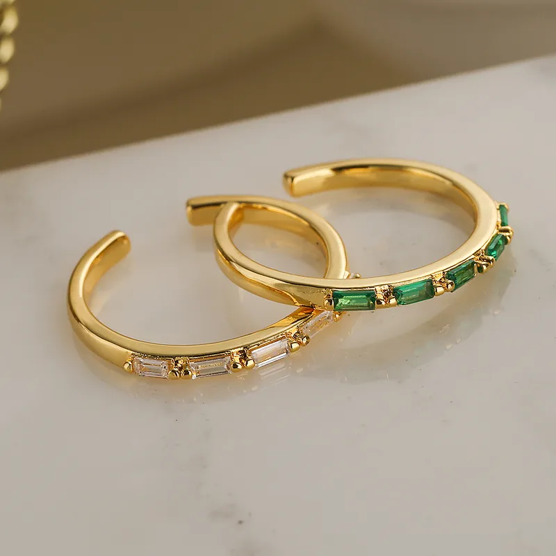 Wholesale Simple Style Rectangle Copper Plating Inlay Zircon 18k Gold Plated Open Ring