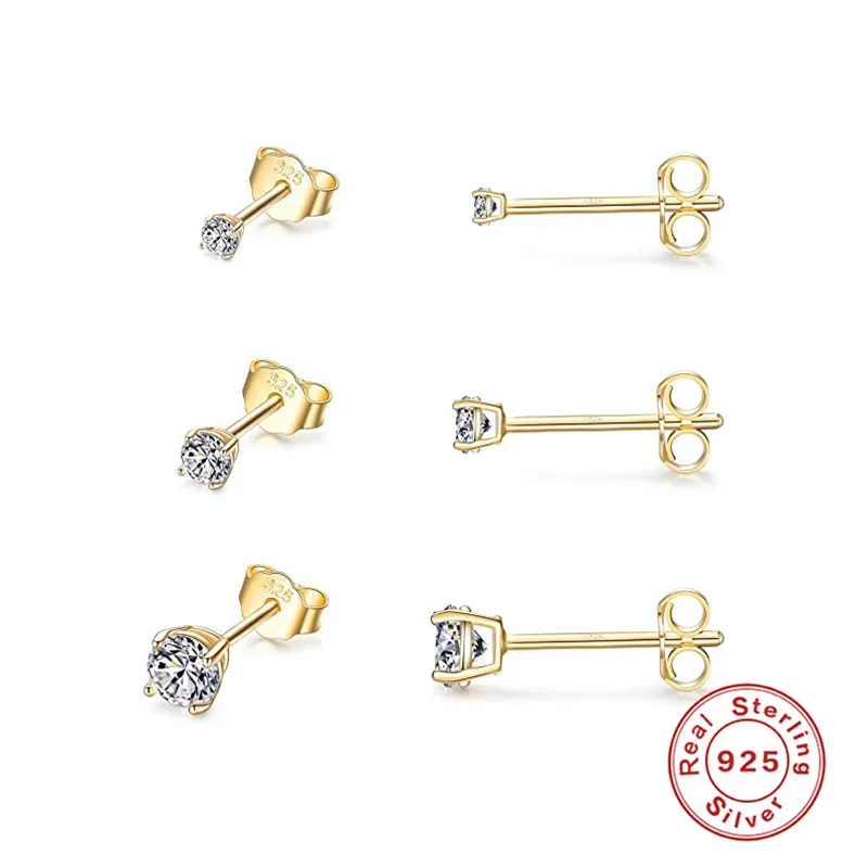 Wholesale 3 Pieces 925 Sterling Silver Zircon 925 Sterling Silver Piercing Round Plating Inlay
