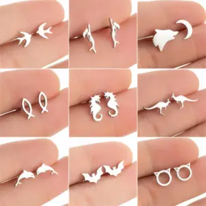 Wholesale PVD Coated Real Gold Plated Mermaid Stainless Steel Simple Style Waterproof Non Tarnish Earrings