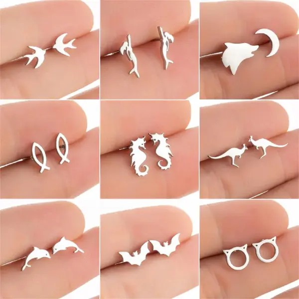 Wholesale PVD Coated Real Gold Plated Mermaid Stainless Steel Simple Style Waterproof Non Tarnish Earrings