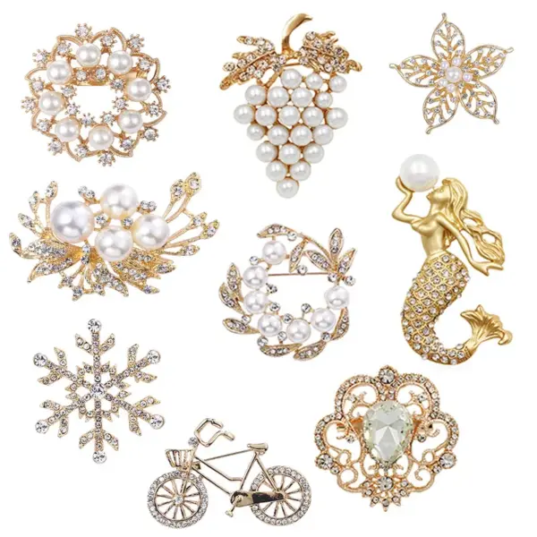 Wholesale Elegant Pin Bicycle Flower Snowflake Imitation Pearl Alloy Inlay Rhinestones Women'S Brooches