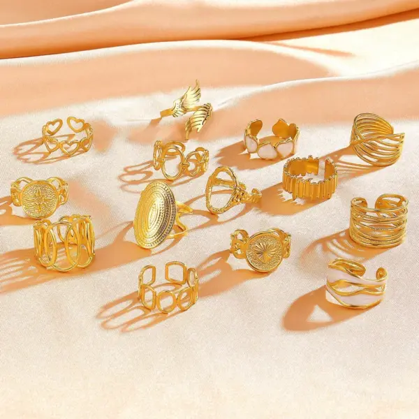 PVD Coated Gold Plated Geometric Stainless Steel Retro Waterproof Non Tarnish Open Rings