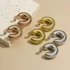 Wholesale 304 Stainless Steel C Shape Solid Color PVD Coated 18K Real Gold Plated Simple Style Waterproof Non Tarnish Plating Ear Studs