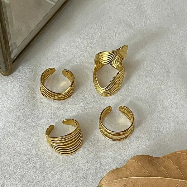 Wholesale PVD Coated 18K Gold Real Gold Plated Solid Color 304 Stainless Steel Casual Waterproof Non Tarnish Open Ring