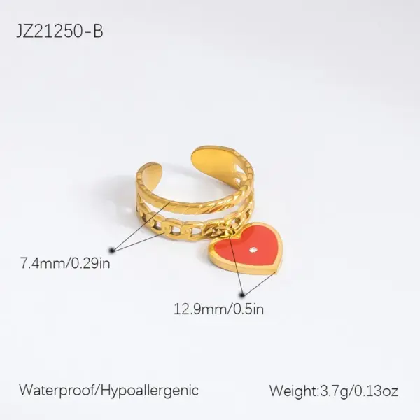 Wholesale PVD Coated Real Gold Plated Cherry Heart Shape Eye 304 Stainless Steel Cute Waterproof Non Tarnish Charm Rings Open Rings