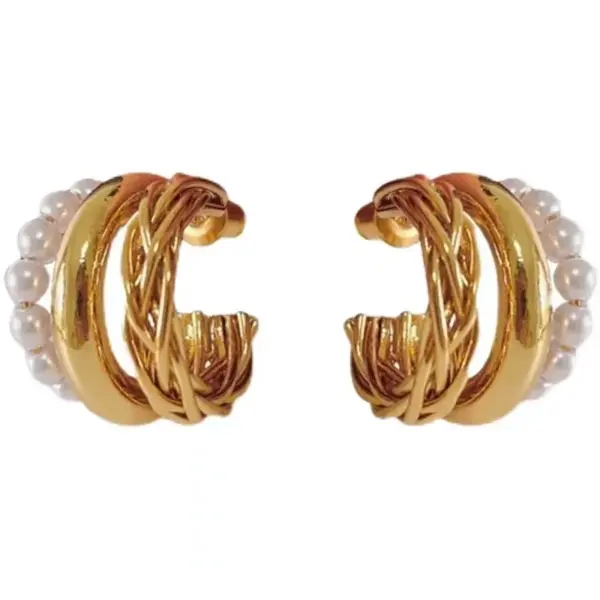 Wholesale 1 Pair Lady C Shape Plating Inlay Copper Artificial Pearls Ear Studs