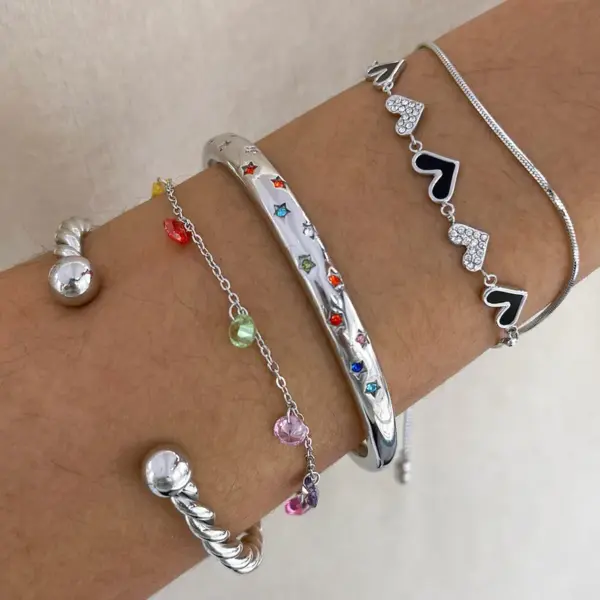 PVD Coated Real Gold Plated 16K White Pentagram Heart Shape 304 Stainless Steel Casual Modern Style Waterproof Non Tarnish Bracelets Bangle