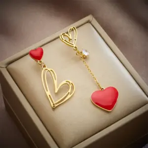 Wholesale PVD Coated 18K Gold Plated Heart Shape 304 Stainless Steel Basic Waterproof Non Tarnish Dangling Earrings