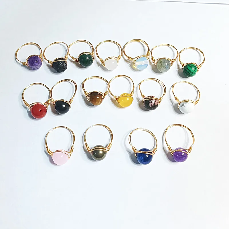 Wholesale Unisex Natural Stone Healing Round Rings Healing Crystals Jewelry