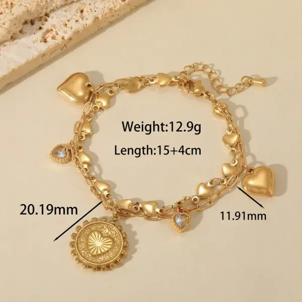 Wholesale Casual Elegant Cute Heart Shape 304 Stainless Steel 18K Gold Plated Zircon Paperclip Chain Bracelets In Bulk