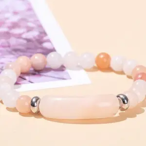 Natural Pink Aventurine Bridge Bracelet / 8mm Long Tube 10 * 39mm