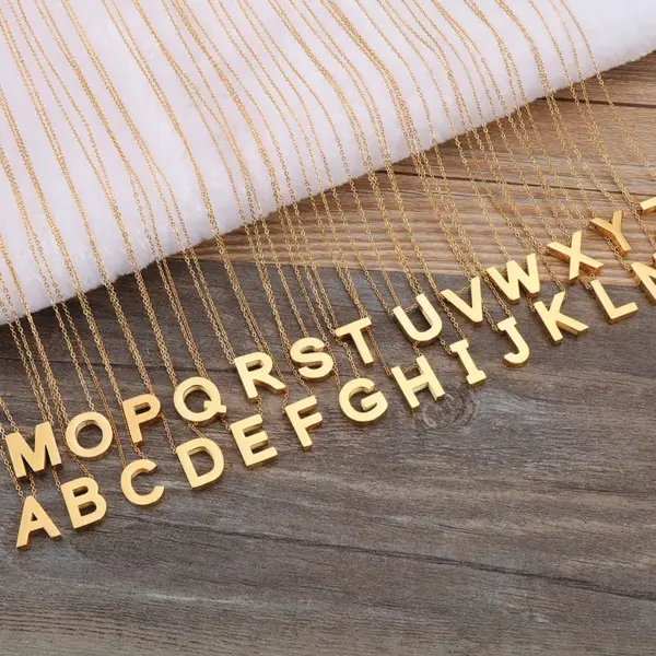 PVD Coated 18K Gold Plated Letter Titanium Steel Fashion Waterproof Non Tarnish Necklace