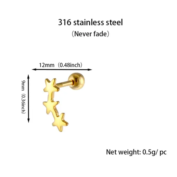 Wholesale 1 Piece Elegant Geometric Plating Stainless Steel Ear Studs