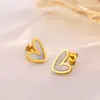 Wholesale 304 Stainless Steel Plastic Heart Shape Ion Plating (IP) Shell 18K Gold Plated Elegant Cute Sweet Waterproof Non Tarnish Plating Inlay Gold Earrings Necklace