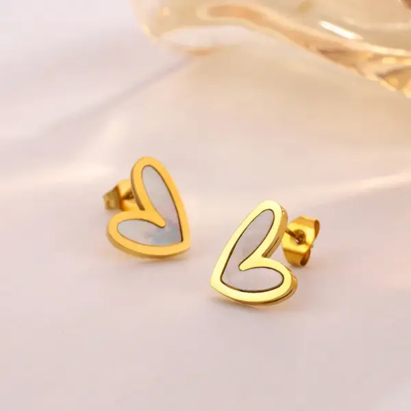 Wholesale 304 Stainless Steel Plastic Heart Shape Ion Plating (IP) Shell 18K Gold Plated Elegant Cute Sweet Waterproof Non Tarnish Plating Inlay Gold Earrings Necklace
