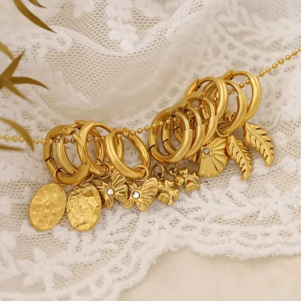 Wholesale PVD Coated 18K Gold Real Gold Plated Leaves Heart Shape Bow Knot 304 Stainless Steel IG Style Original Design French Style Waterproof Non Tarnish Earrings