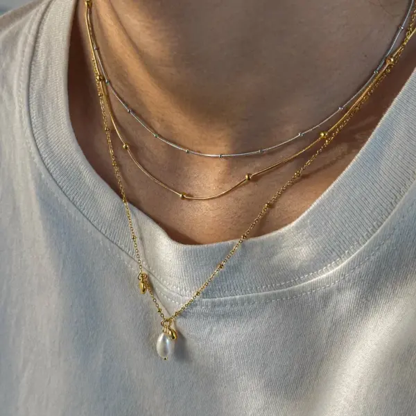 Wholesale 316 Stainless Steel Gold Plated Vacuum Electroplating (In-Furnace) Gold-Plated Unisex Bead Chain Mix And Match Necklace