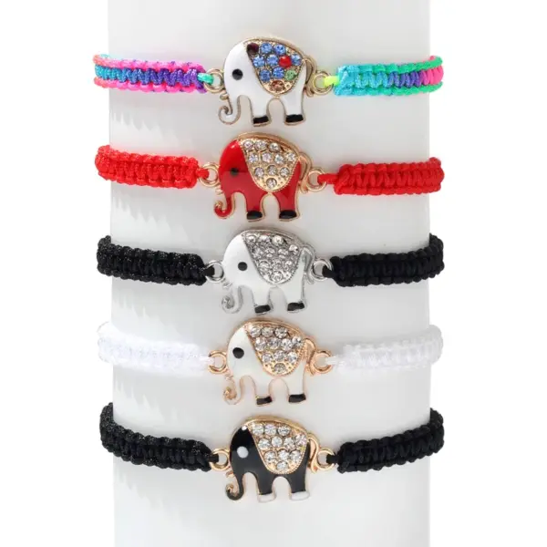 Fashion Hand-woven Multi-color Red Rope Elephant Copper Bracelet
