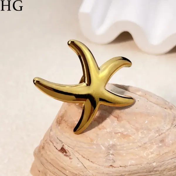 Wholesale Jewelry Hawaiian Starfish 304 Stainless Steel Plating Open Rings