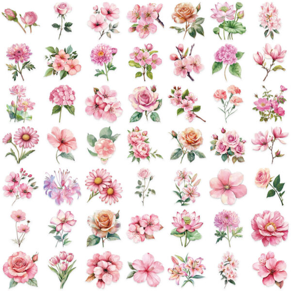 Wholesale 50 cartoon pink flower stickers DIY transparent stickers