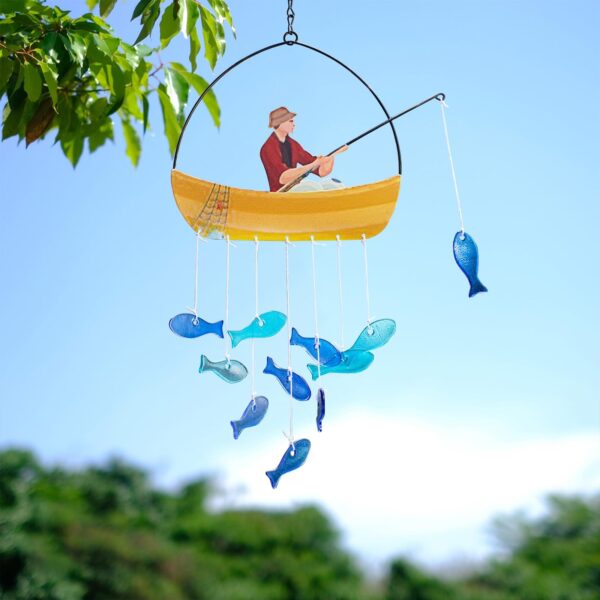 Wholesale Cross-border Amazon Fishing Wind Bell Stained Glass Pendant Outdoor Courtyard Garden Decorative Metal Craft in stock