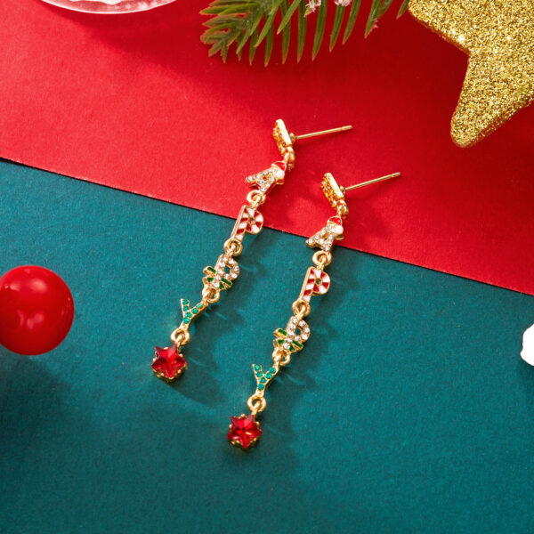 Wholesale Christmas colorful rhinestone letter earrings