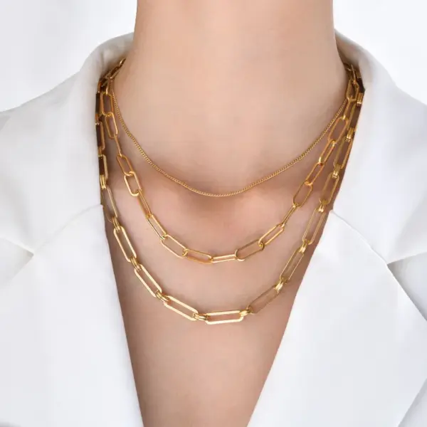 Wholesale PVD Coated Real Gold Plated 18K Gold Solid Color 201 Stainless Steel Simple Style Waterproof Non Tarnish 201 Stainless Steel Necklace