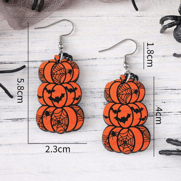 Wholesale Europe and the United States cross-border new Halloween bat grimace pumpkin pendant earrings wooden Gothic wind double-sided ear jewelry