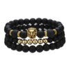 Wholesale Cross-border New 6/8mm Black Frosted Volcanic Stone Beaded Bracelet Set Combination Lion Head Elastic Bracelet Bracelet