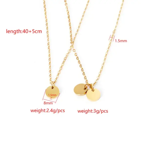 PVD Coated Real Gold Plated Round Customization Laser Engraving 304 Stainless Steel Simple Style Waterproof Non Tarnish Pendant Necklace