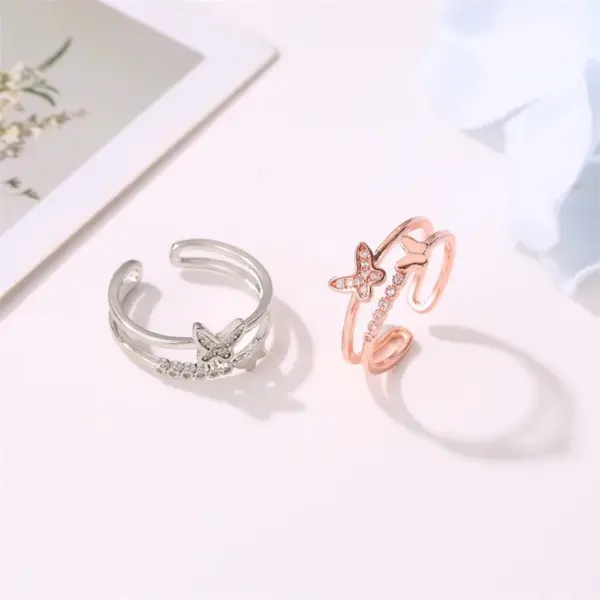 Wholesale Copper Plating Butterfly Artificial Gemstones Copper Rings