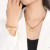 304 Stainless Steel Heart Shape PVD Coated 18K Real Gold Plated Casual Vacation Waterproof Non Tarnish Plating Bracelets Necklace