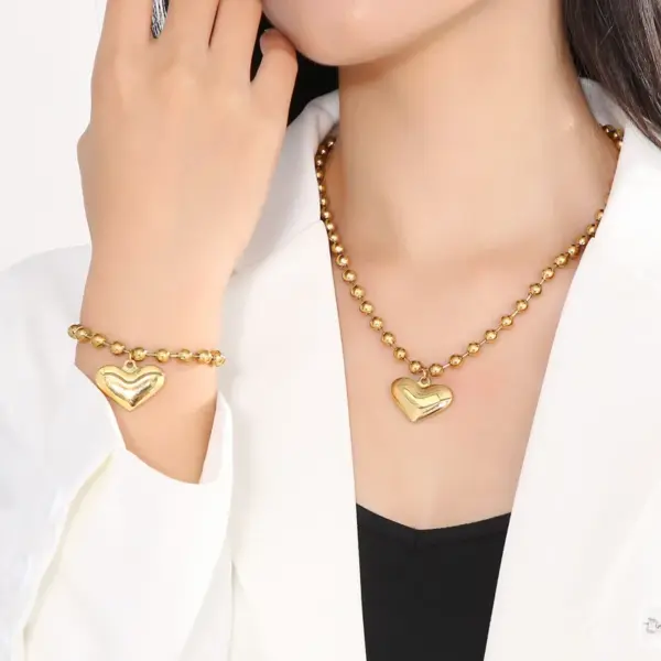 304 Stainless Steel Heart Shape PVD Coated 18K Real Gold Plated Casual Vacation Waterproof Non Tarnish Plating Bracelets Necklace