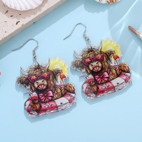 Wholesale Cross-border New Holiday Style Western Style Swimming Ring Alpine Cow Sunglasses Sun Palm Tree Acrylic Pendant Earrings