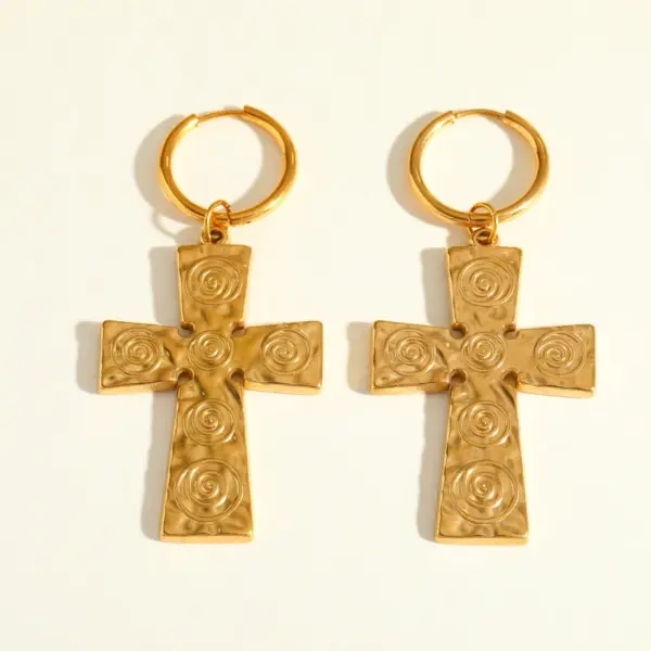 Wholesale Luxurious Exquisite Stainless Steel 18K Gold Plated Cross Pendant Earrings Elegant Polished Finish For Women Versatile Use
