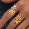 Wholesale Ion Plating (IP) Real Gold Plated 18K Gold Flower 304 Stainless Steel IG Style Casual Simple Style Waterproof Non Tarnish Open Rings