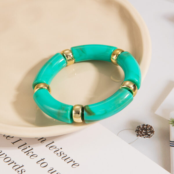 Wholesale European and American Fashionable Personalized New Acrylic Elbow Bracelet Curved Bamboo Tube Multi-Color Retro Marble Pattern Bracelet