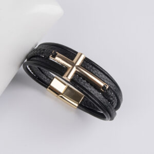 Gold buckle and black leather