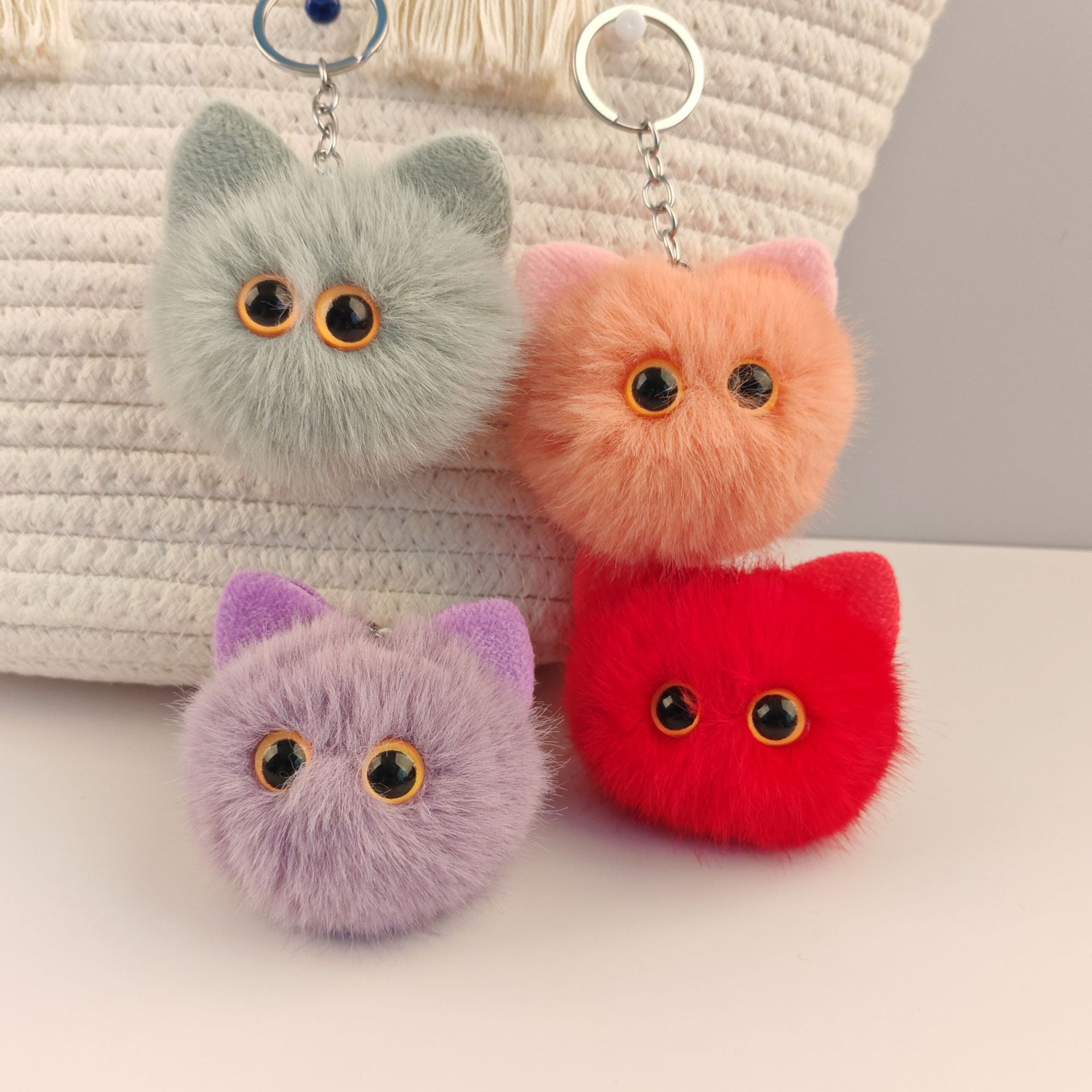 Wholesale pular Kitten Fur Ball Pendant, Cute Animal Car Key Doll, Versatile Cloth Ear Hair Ball Cat Pendant