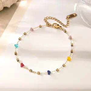 【XKB2143】 Colorful Diamond Square Chain Bracelet / Gold
