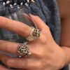 Wholesale European and American punk style metal texture bead ball beaded ring vintage natural stone blue crystal inlaid open ring