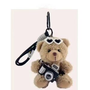 [white care coffee bear flash camera]//black rope