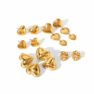 Wholesale PVD Coated Real Gold Plated Heart Shape 304 Stainless Steel Classic Style Waterproof Non Tarnish Drop Earrings Ear Studs