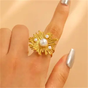 25 18K Real Gold Pearl Flower 9639 / Adjustable Opening / 1 Piece